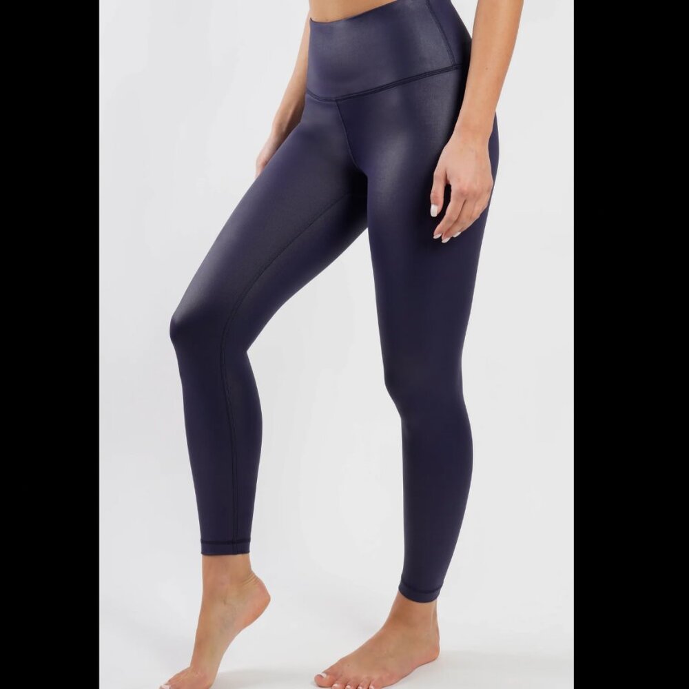90 DEGREE by Reflex | Women Faux Leather High Waist Leggings | Navy | Size: XS